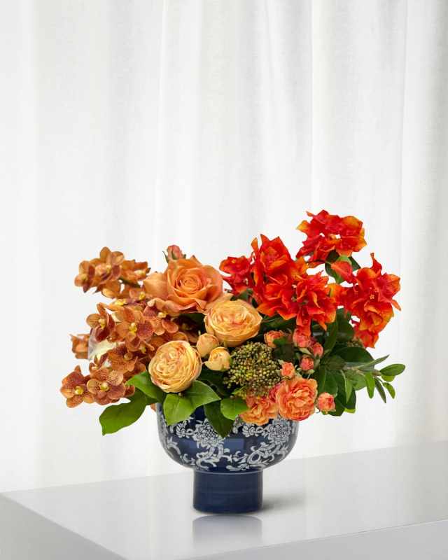 Vanda Rose 18" Faux Floral Arrangement in Porcelain Bowl with Stand